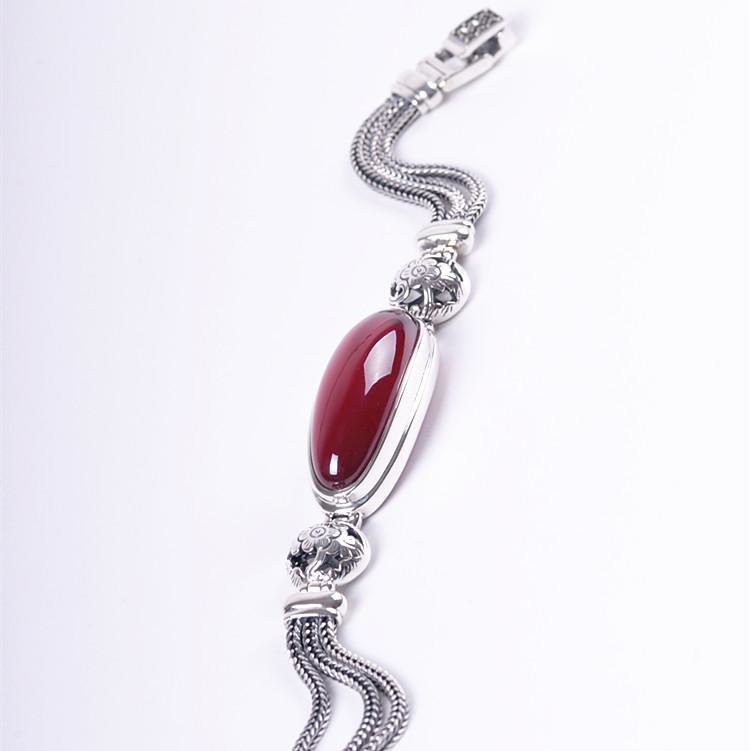 GQTORCH 925 Sterling Silver Elegant Bracelet For Ladies With Natural Gemstone Red Ruby Green Agate Woman Vintage Fine Jewelry