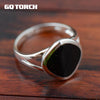 GQTORCH 925 Sterling Silver Gemstone Rings For Women Natural Black Onyx Stone Mirror Light Processing Simple Design