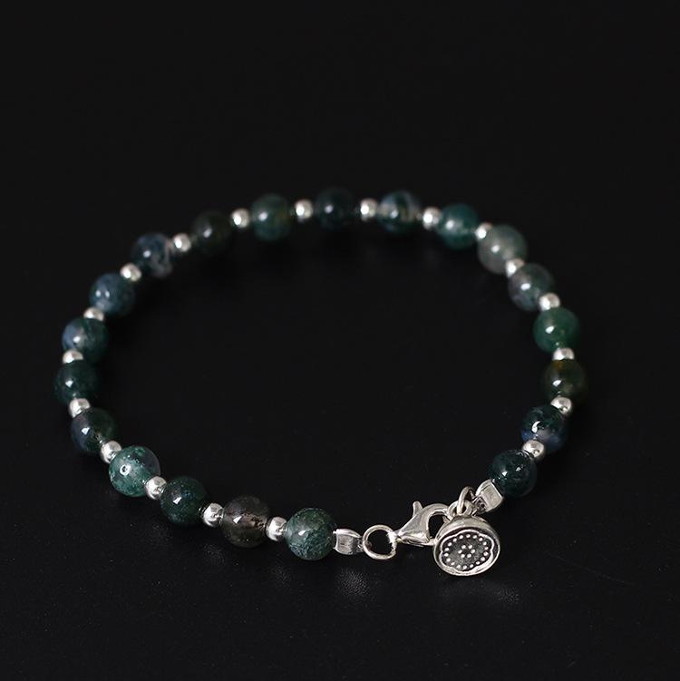 GQTORCH 925 Sterling Silver Green Agate Bracelets For Women Original Handmade Diy Beads With Vintage Lotus Charms