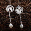 GQTORCH 925 Sterling Silver Lotus Carving Drop Earrings Long For Women With Natural Pearl Fine Jewelry