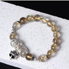 GQTORCH 925 Sterling Silver Natural Crystal Bracelet For Women Gold Rutilated Quartz Beads With Fortune Cat Hand String Bling