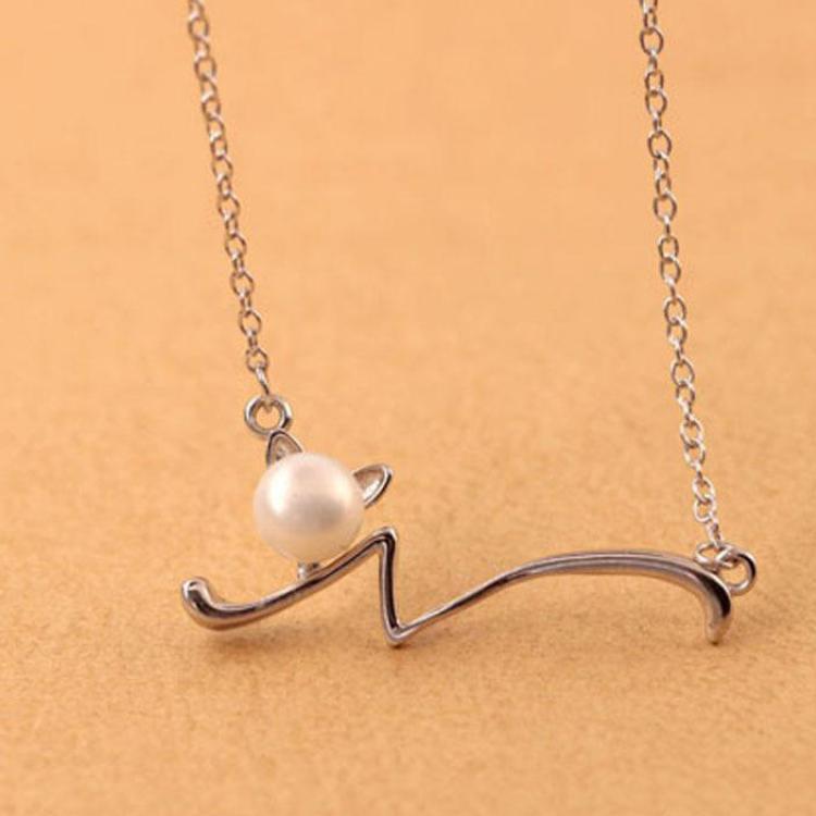 GQTORCH 925 Sterling Silver Necklace Natural Pearl Pendant Miss Cat Jewelry Women Accessories Fine Jewelry