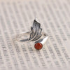 GQTORCH 925 Sterling Silver Rings For Women With Natural Stone Lapis And Red Onyx Opening Type Feather Rings Thai Silver Process