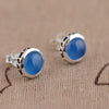 GQTORCH 925 Sterling Silver Round Earrings For Women Blue Chalcedony Natural Stone Mountings Antique Style Fine Jewelry brincos