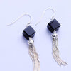 GQTORCH 925 Sterling Silver Tassel Long Earrings Personalized With Square Black Onyx Natural Stone Boucle D'oreille Femme 2020