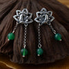 GQTORCH 990 Sterling Silver Earrings Phoenix & Peony Flower Carved With Multi Color Chalcedony Malachite Natural Stone Earrings