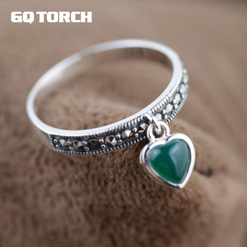GQTORCH Agate Rings 925 Sterling Silver Jewelry Inlaid Red And Green Vintage Natural Stone Rings For Women