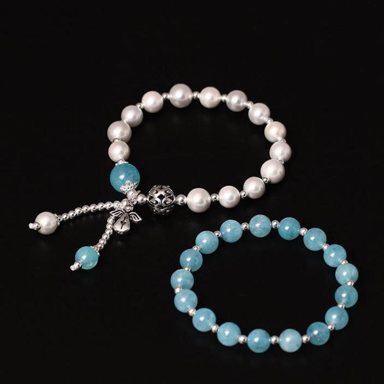 GQTORCH Bracelets & Bangles 925 Sterling Silver Tassel Bracelet DIY Beads Hand String Natural Pearls And Aquamarine Double Layer
