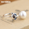 GQTORCH Genunine Pearl Ring Mountings Small Fox Opening Ring Bijouterie Fine