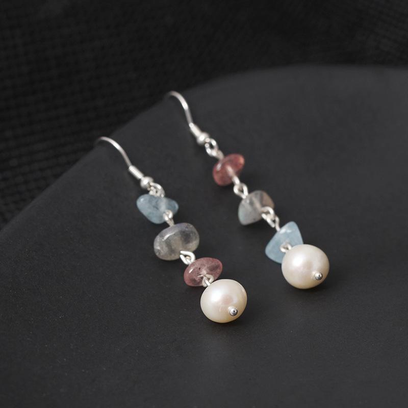 GQTORCH Korean Elegant Real 925 Sterling Silver Earrings For Women Natural Pearl Crystal Earrings Personality 2020