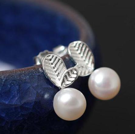 GQTORCH Korean Natural Pearl Jewelry Cute Leaves 925 Sterling Silver Earrings For Women Anti Allergic aretes de mujer