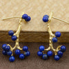 GQTORCH Real 925 Sterling Silver Grape Tassel Earrings For Women Natural Lapis Lazuli Round Beads 18k Gold Plated Fine Jewelry