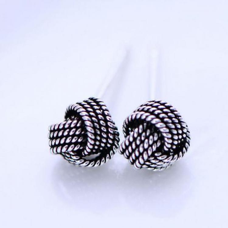 GQTORCH Real 925 Sterling Silver Small Lovely Stud Earrings Braided Thread Ball Vintage Type Girls Gift High Quality Jewelry