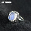 GQTORCH Real Pure 925 Sterling Silver Natural Moonstone Ring Oval Gemstone Vintage Thai Silver Fine Jewelry