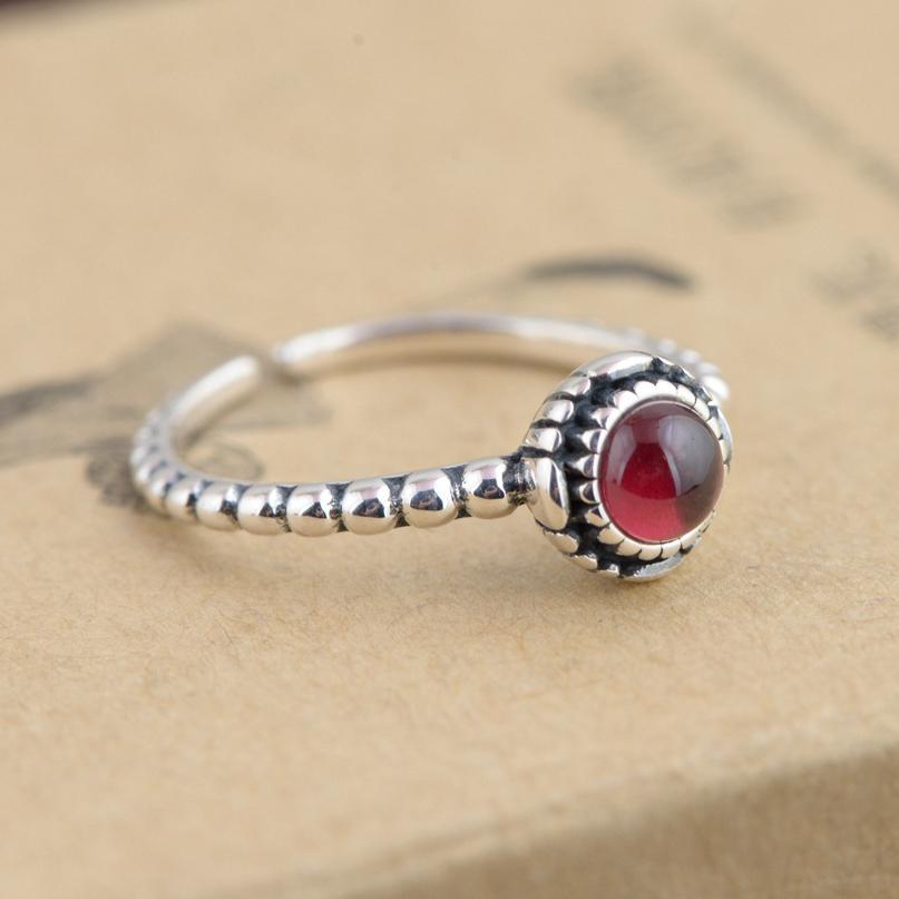 GQTORCH Topaz Ring Natural Stone Real 925 Sterling Silver Jewelry Opening Inlaid Blue Topaz Red Garnet Purple Crystal Birthstone