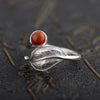 GQTORCH Vintage 925 Sterling Silver Womens Rings Leaf Flower Shape Inlaid Lapis Lazuli Red Onyx Natural Stone Ring Opening Type