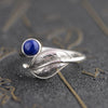 GQTORCH Vintage 925 Sterling Silver Womens Rings Leaf Flower Shape Inlaid Lapis Lazuli Red Onyx Natural Stone Ring Opening Type