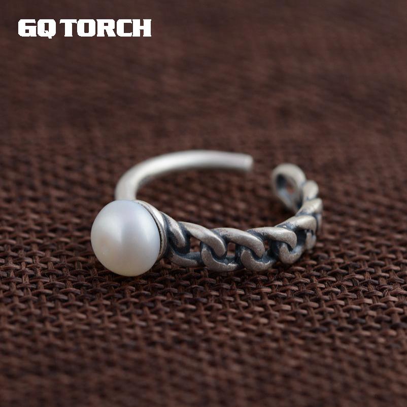 GQTORCH Vintage Pearl Ring 925 Sterling Silver Adjustable Braided Rings For Women Natural Pearl Fine Jewelry