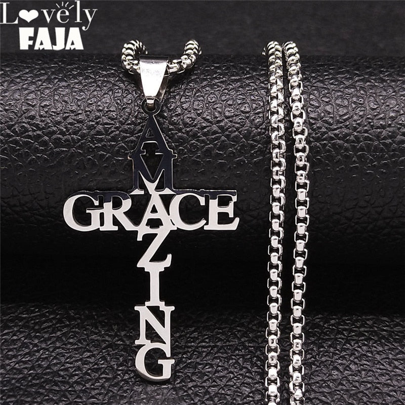 GRACE AMAZING Cross Stainless Steel Necklace Women/Men Pendant Necklace The Wheel of Fortune Jewelry cadenas mujer N1197S03