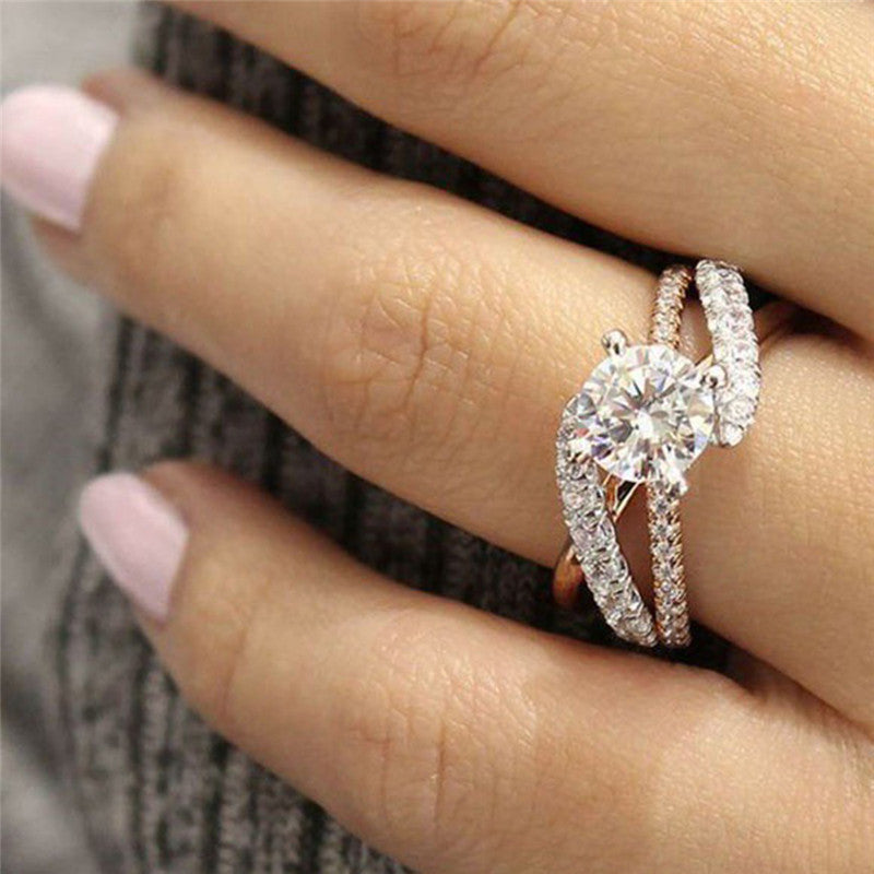 GS Round AAA Cut Cubic Zircon Engagement Rings For Women Ladies Rose Gold Sliver Color Wedding Ring Jewelry Gifts Anillos Mujer
