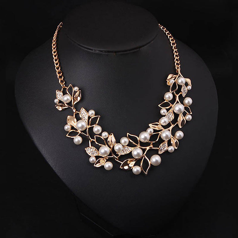 GS Simulated Pearl Necklaces & Pendants Leaves Statement Necklace Women Collares Ethnic Jewelry for Personalized Gifts Y3