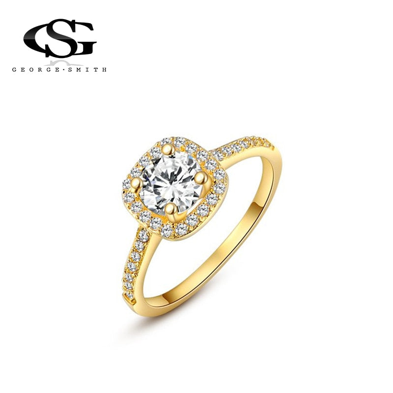 GS Wedding Gold Color Rings For Women Ladies Square Simulated Zircon Jewelry Bague Engagement Ring Accessory Size 5 6 7 8 9 Y3