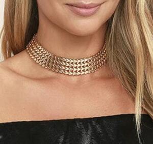 GTQ   Gold Color Metal Choker Necklaces For Women Wide Chain Necklaces  Party Wedding Jewelry