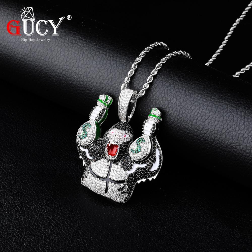 GUCY Animal Gorilla Pendant Necklace With Tennis Chain Silver Color Charm Bling Cubic Zircon Men's Hip Hop Rock Jewelry