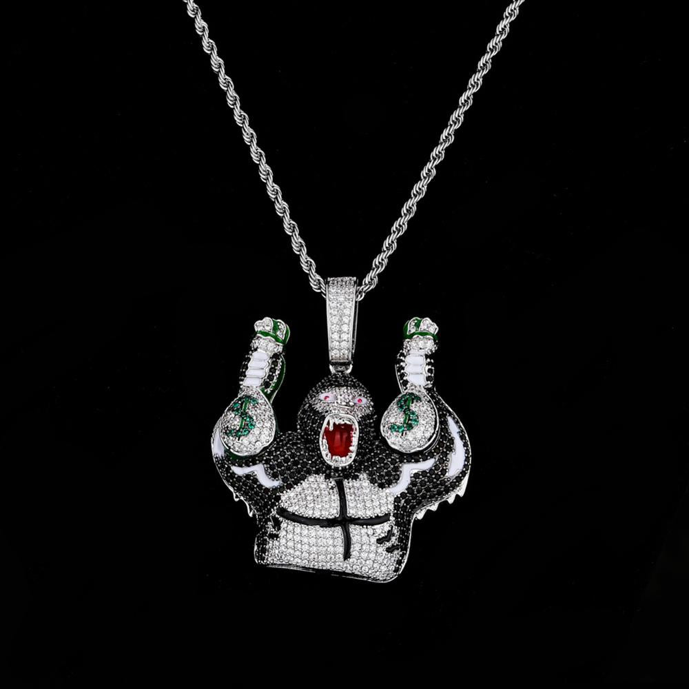 GUCY Animal Gorilla Pendant Necklace With Tennis Chain Silver Color Charm Bling Cubic Zircon Men's Hip Hop Rock Jewelry