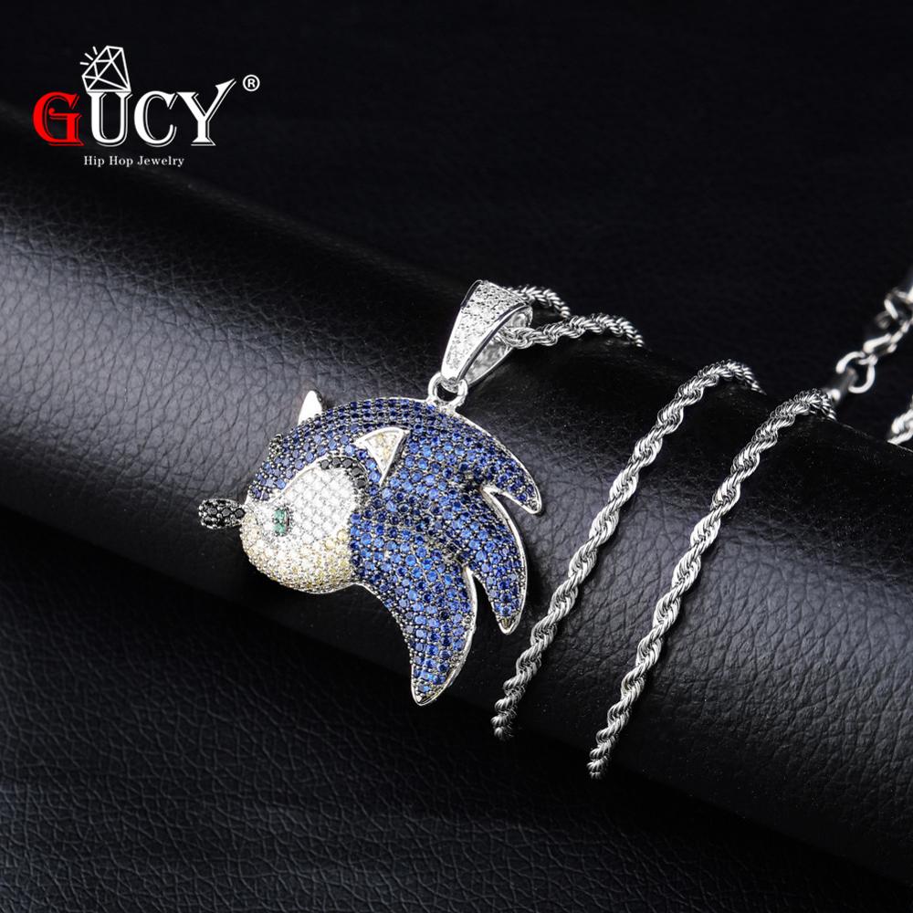GUCY Dolphin Pendant Iced Out Necklace Chain Bling Cubic Zircon Personality Hip Hop Rock Jewelry