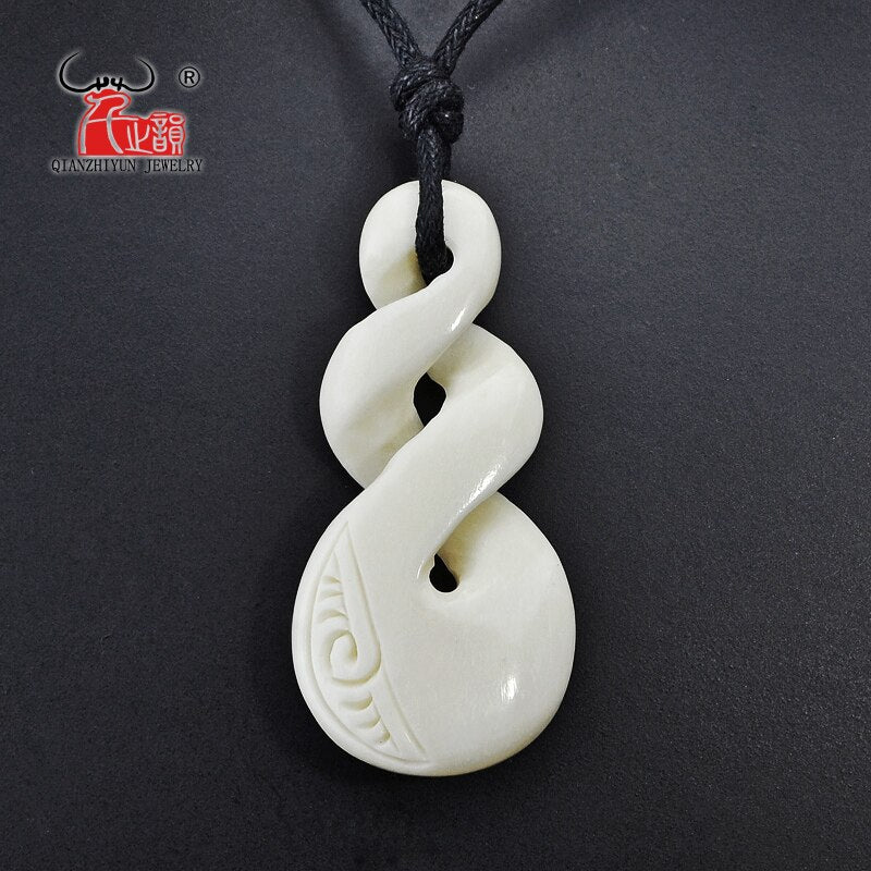 GX011 Handmade Carved Twisted Zealand Maori Tribal Choker WoMen's Men's Necklace Yak Bone Infinity Pendant for surfing