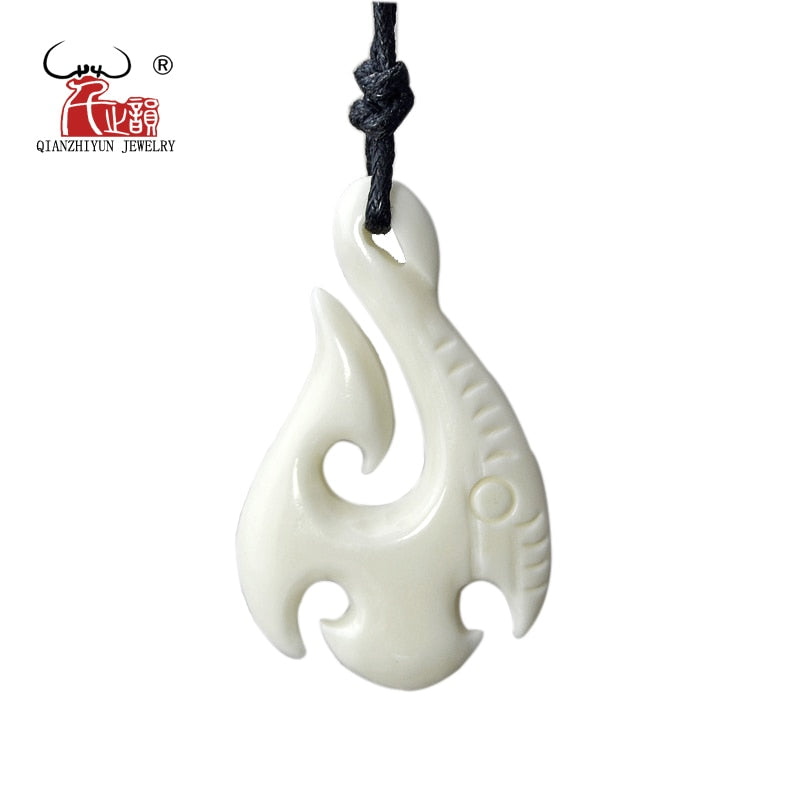 GX035 Zealand Maori jewelry handmade yak bone Fish hook pendant Primitive tribes totem amulet Hawaii pendant for gift