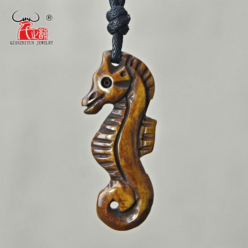 GX082 Natural yak bone sea horse necklace original personality necklace men hippocampus pendant handmade jewelry for gift