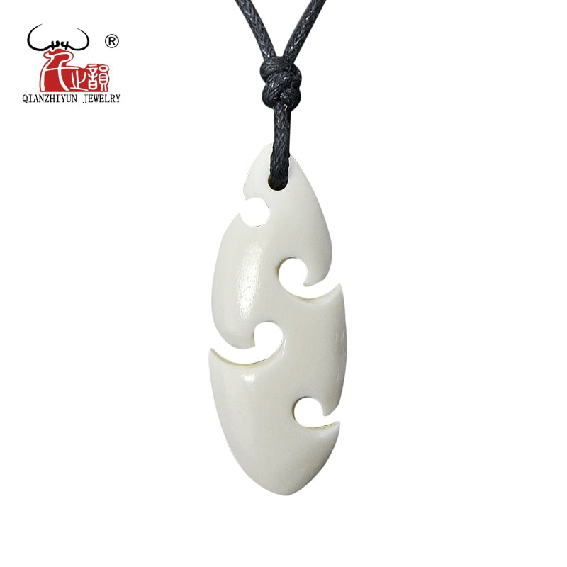 GX088  Zealand Maori handmade jewelry men sea waves necklace women yak bone pendant necklaces of surfing