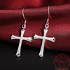 GaaBou Long Hanging Fine Earrings Hooks Dangle Drop Pendants Accessorie Cross 925 Stamp Silver Color Women's Christmas Jewelry