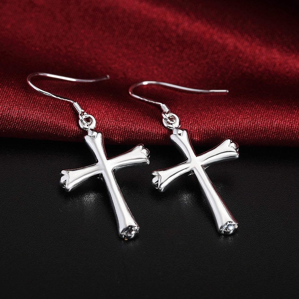 GaaBou Long Hanging Fine Earrings Hooks Dangle Drop Pendants Accessorie Cross 925 Stamp Silver Color Women's Christmas Jewelry