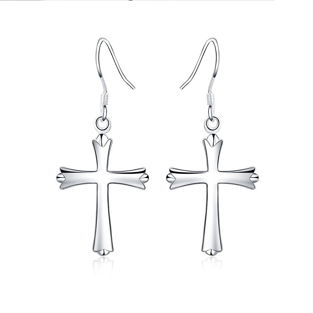 GaaBou Long Hanging Fine Earrings Hooks Dangle Drop Pendants Accessorie Cross 925 Stamp Silver Color Women's Christmas Jewelry