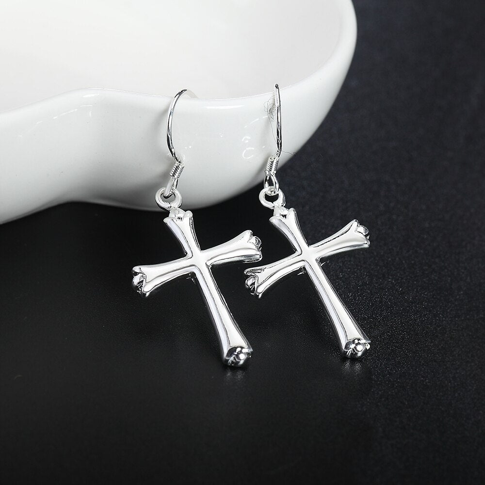 GaaBou Long Hanging Fine Earrings Hooks Dangle Drop Pendants Accessorie Cross 925 Stamp Silver Color Women's Christmas Jewelry