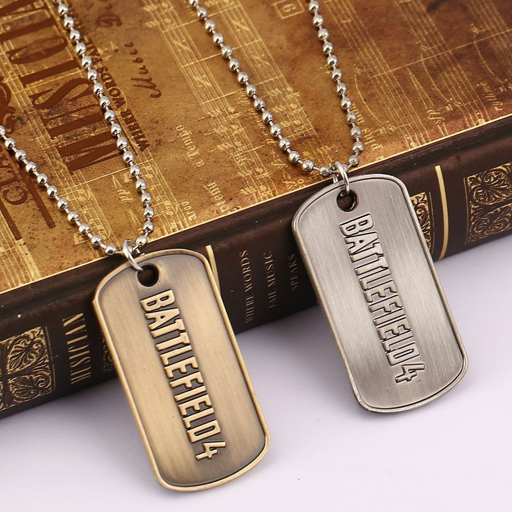 Game Jewelry Battlefield 4 Necklace Letter Logo Dog Tag Metal Beads Key Chain Holder Pendant Choker Kolye Chaveiro Men Gift Clef