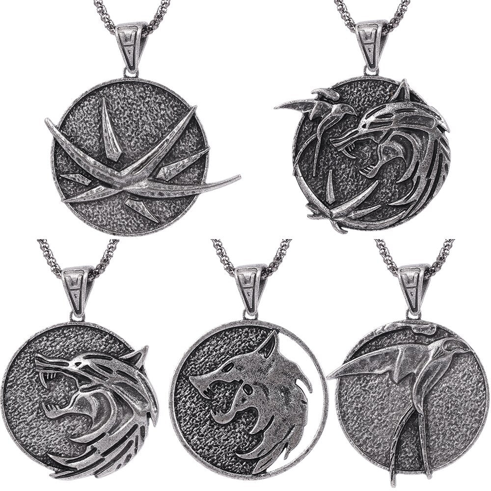 Game Necklace Wild Hunt Wolf Medallion Round Necklace Men Pendant Metal Chian Wicher 3 Geralt Cosplay Classic Jewelry