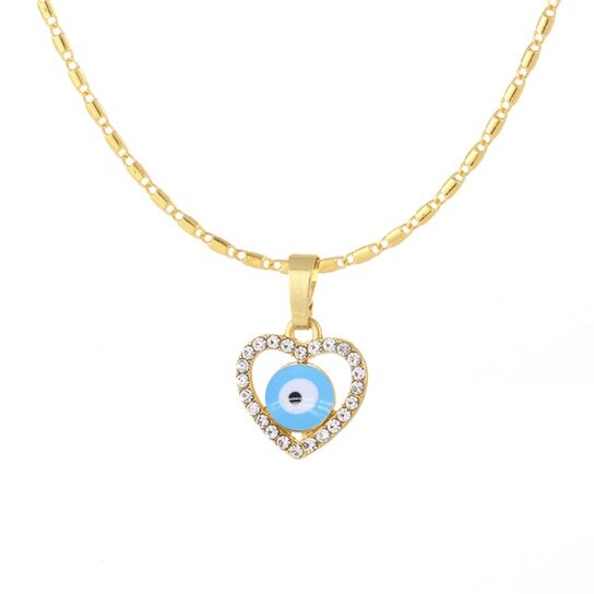 Gargantilla con colgantes en forma de corazón para mujer, azul plateado Collar de plata, esmalte de ojo malvado, joyería de Glamour al por mayor