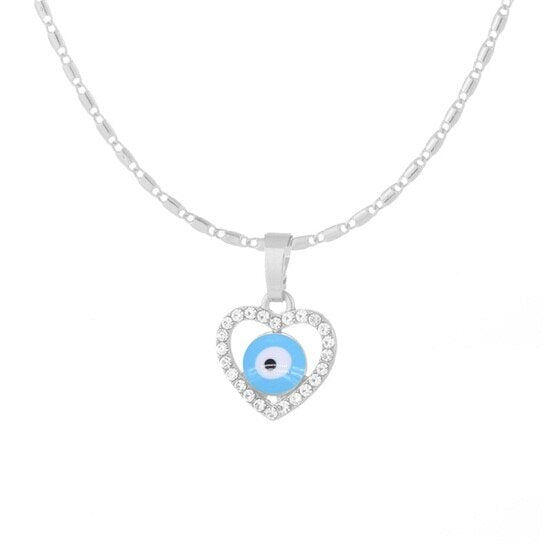 Gargantilla con colgantes en forma de corazón para mujer, azul plateado Collar de plata, esmalte de ojo malvado, joyería de Glamour al por mayor
