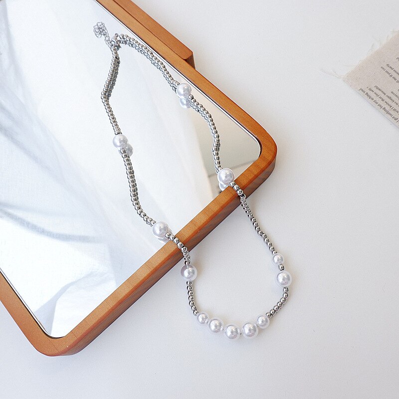 Gargantilla de cuentas de Metal Punk, collar de cuentas de Color plata, Perla moderna a la moda, joyería, 2021