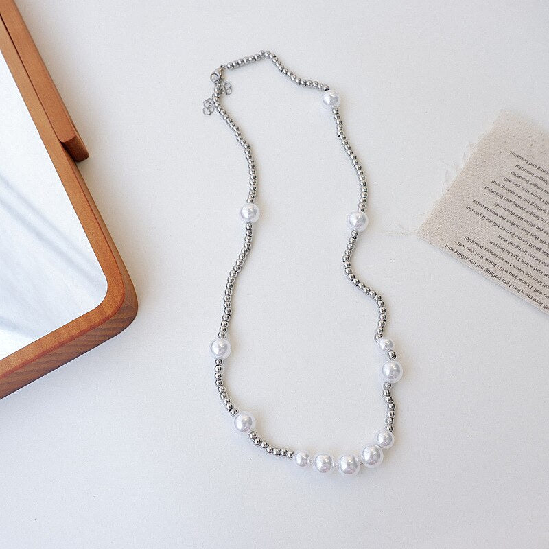 Gargantilla de cuentas de Metal Punk, collar de cuentas de Color plata, Perla moderna a la moda, joyería, 2021