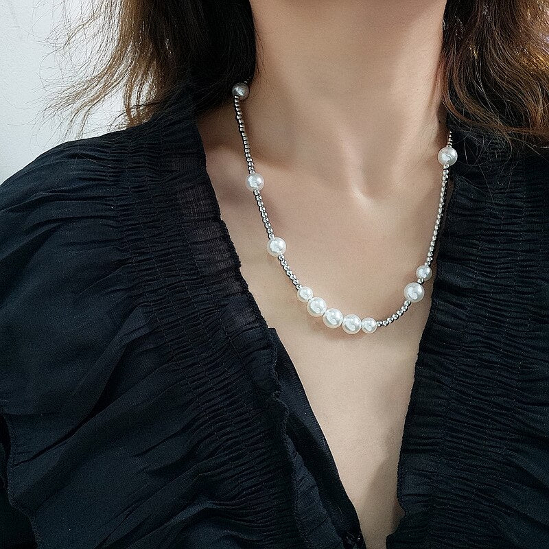 Gargantilla de cuentas de Metal Punk, collar de cuentas de Color plata, Perla moderna a la moda, joyería, 2021