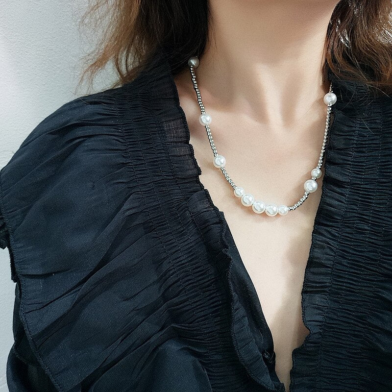 Gargantilla de cuentas de Metal Punk, collar de cuentas de Color plata, Perla moderna a la moda, joyería, 2021