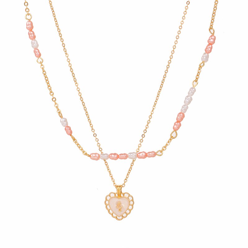 Gargantilla de perla Irregular blanca y rosa para mujer, collar con colgante de corazón esmaltado a la moda, joyería para fiesta y boda