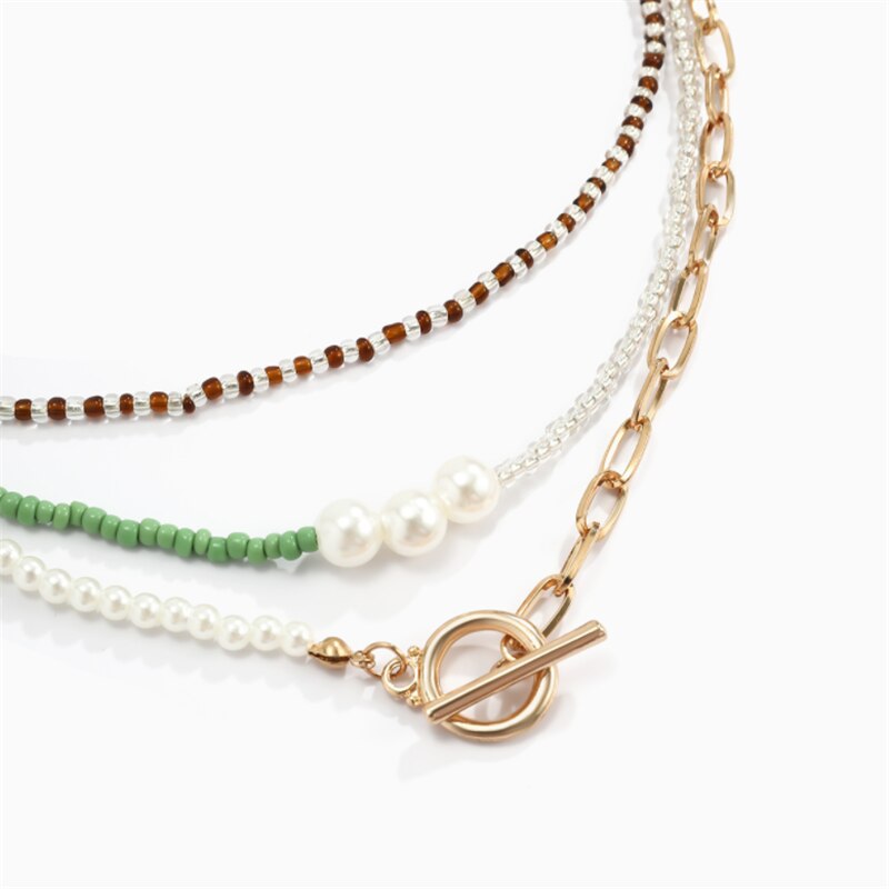 Gargantilla de perlas de imitación Bohemia para mujer, Collar con cuentas coloridas llamativas, cadena para clavícula, joyería