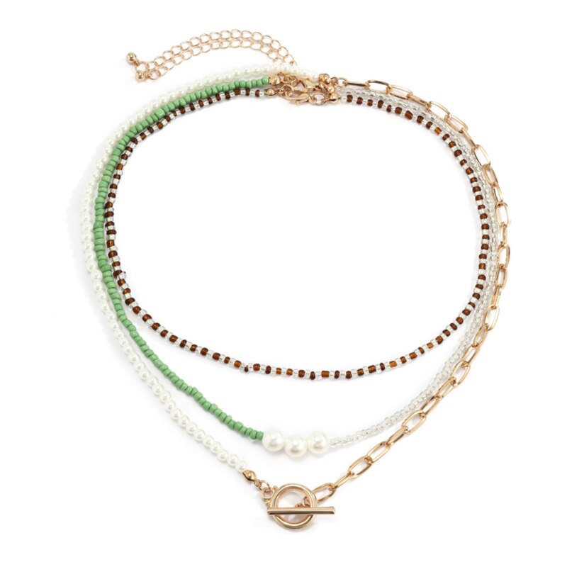 Gargantilla de perlas de imitación Bohemia para mujer, Collar con cuentas coloridas llamativas, cadena para clavícula, joyería