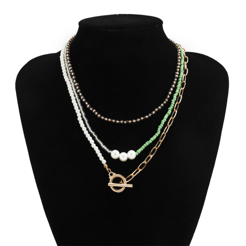 Gargantilla de perlas de imitación Bohemia para mujer, Collar con cuentas coloridas llamativas, cadena para clavícula, joyería